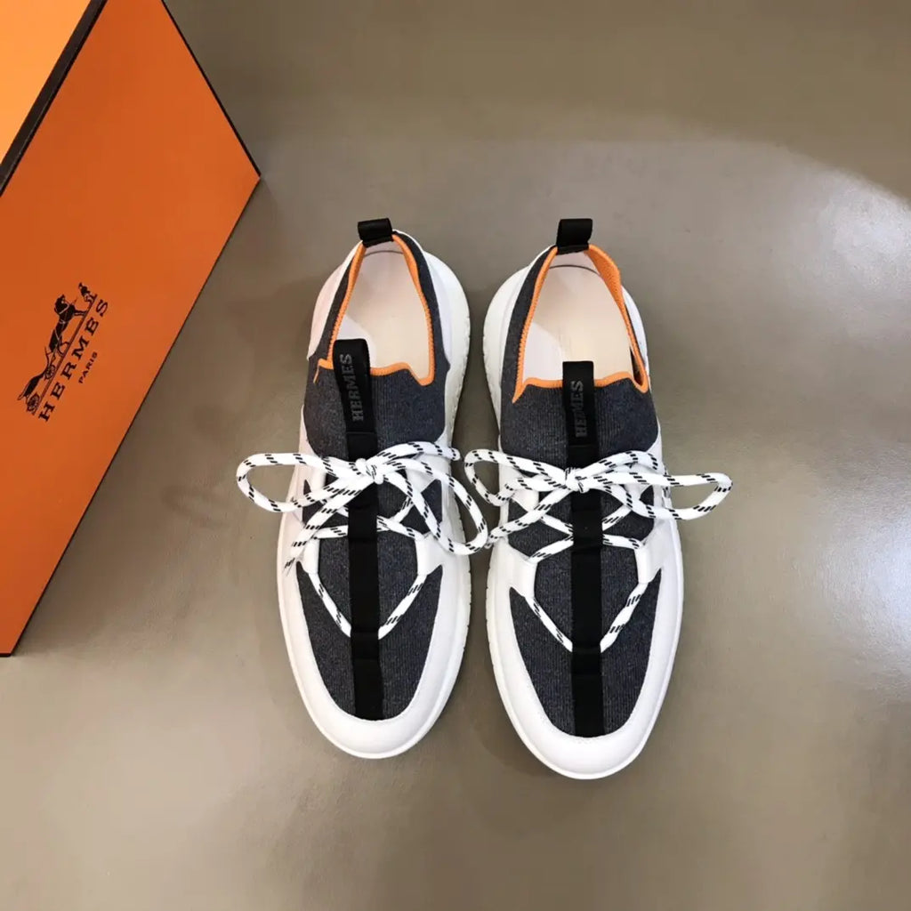 Hermes Paris Black White Orange Sneakers