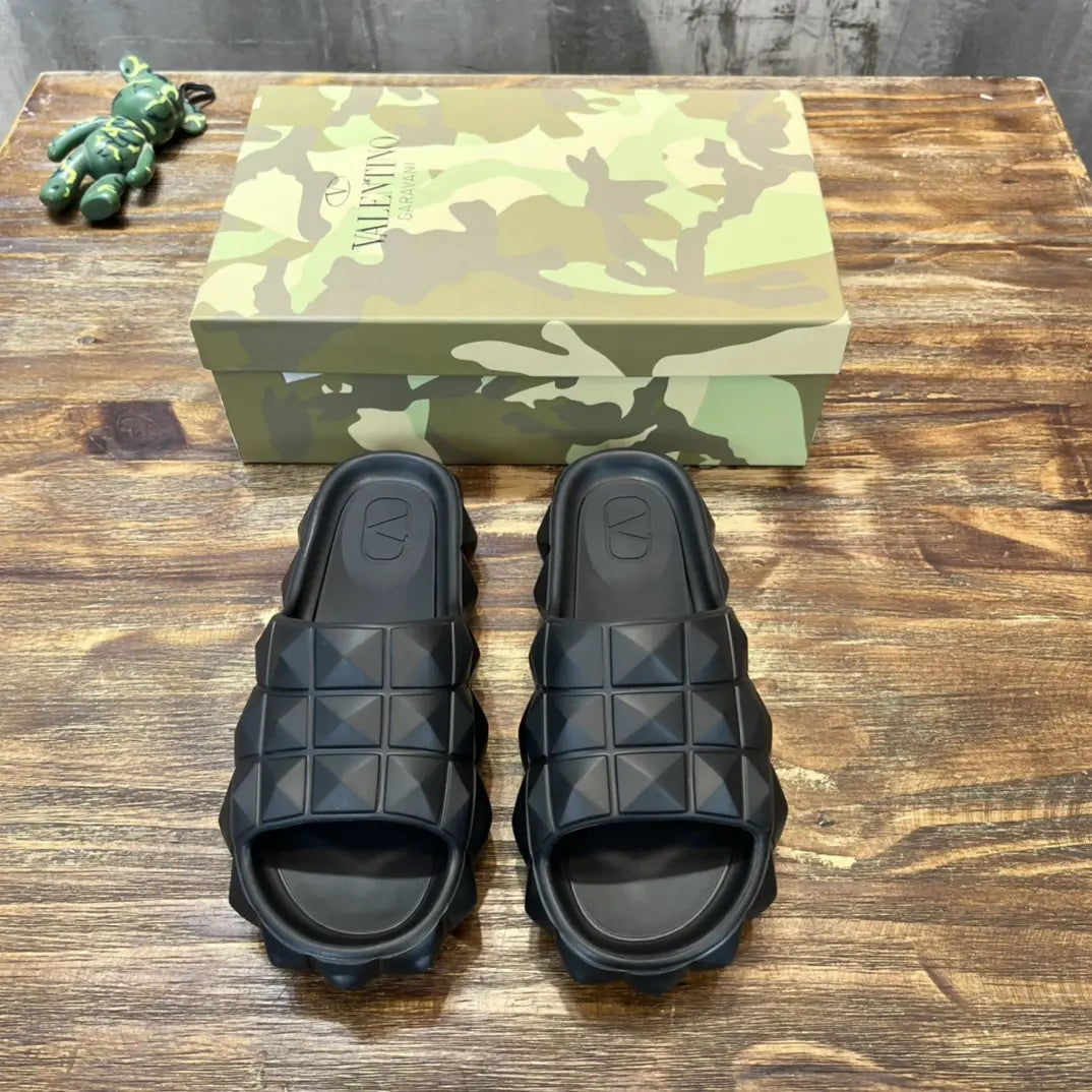 Valentino Garavani Black Quilted Leather Slides