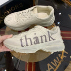Thank Text White Cream Beige Sneakers