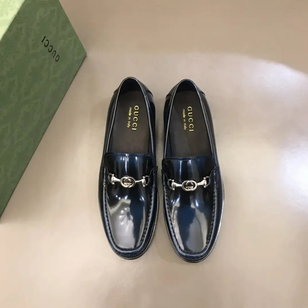 Gucci Horsebit Patent Navy Blue Loafers