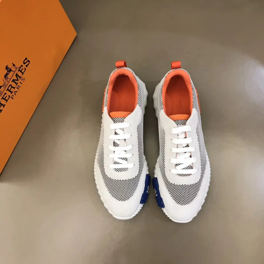 Hermes White Orange Blue Mesh Sneakers