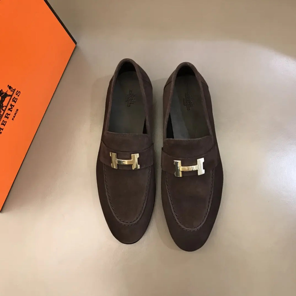 Hermès Paris H Buckle Brown Loafers