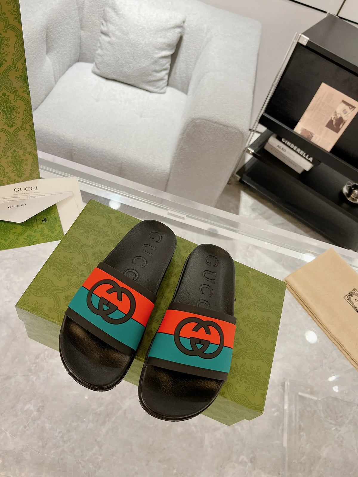 Gucci GG Black Green Red Slides