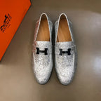 Hermes Paris H Silver Glitter Loafers