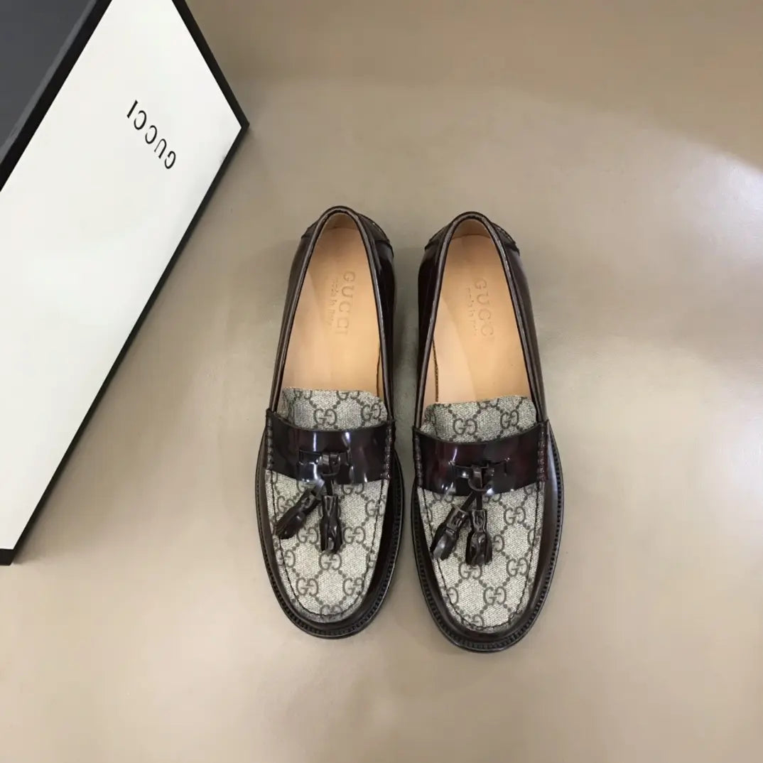 Gucci GG Supreme Brown Beige Loafers