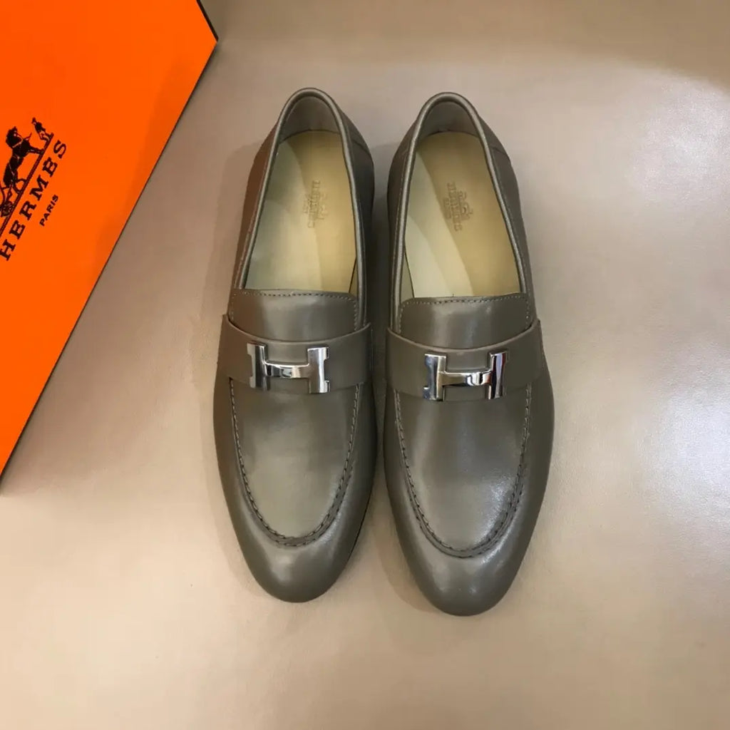 Hermes Paris H Buckle Grey Loafers