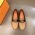 Hermès H Patent Beige Black Loafers