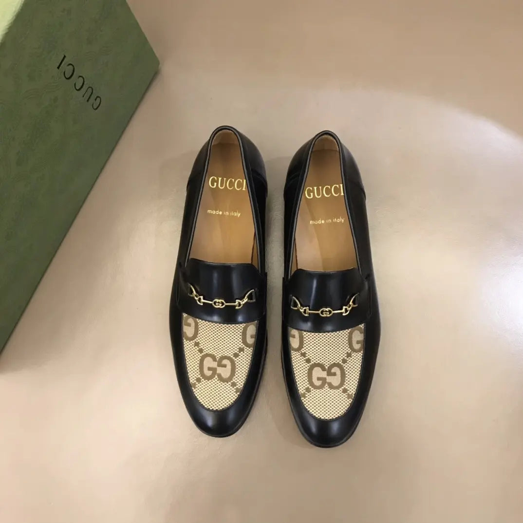 Gucci GG Chain Black Beige Loafers
