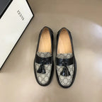 Gucci GG Black Beige Tassel Loafers