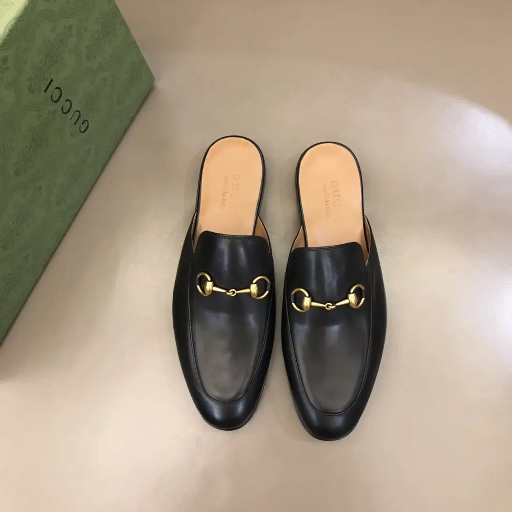 Gucci Horsebit Black Gold Bit Mules