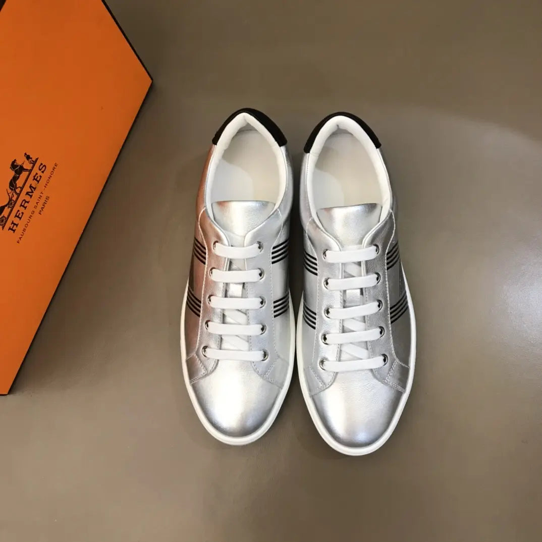 Hermes Silver Black Low Top Sneakers