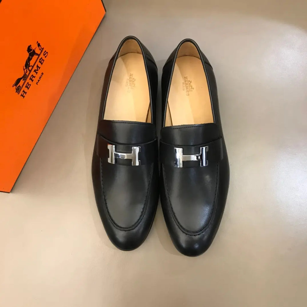 Hermès H Buckle Black Leather Loafers