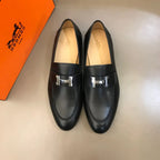 Hermès H Buckle Black Leather Loafers