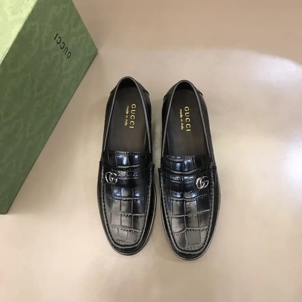 Gucci GG Horsebit Black Crocodile Loafers