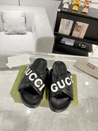 Gucci Logo Black White Slides