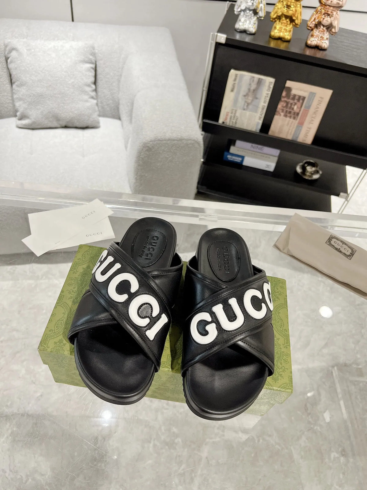 Gucci Logo Black White Slides