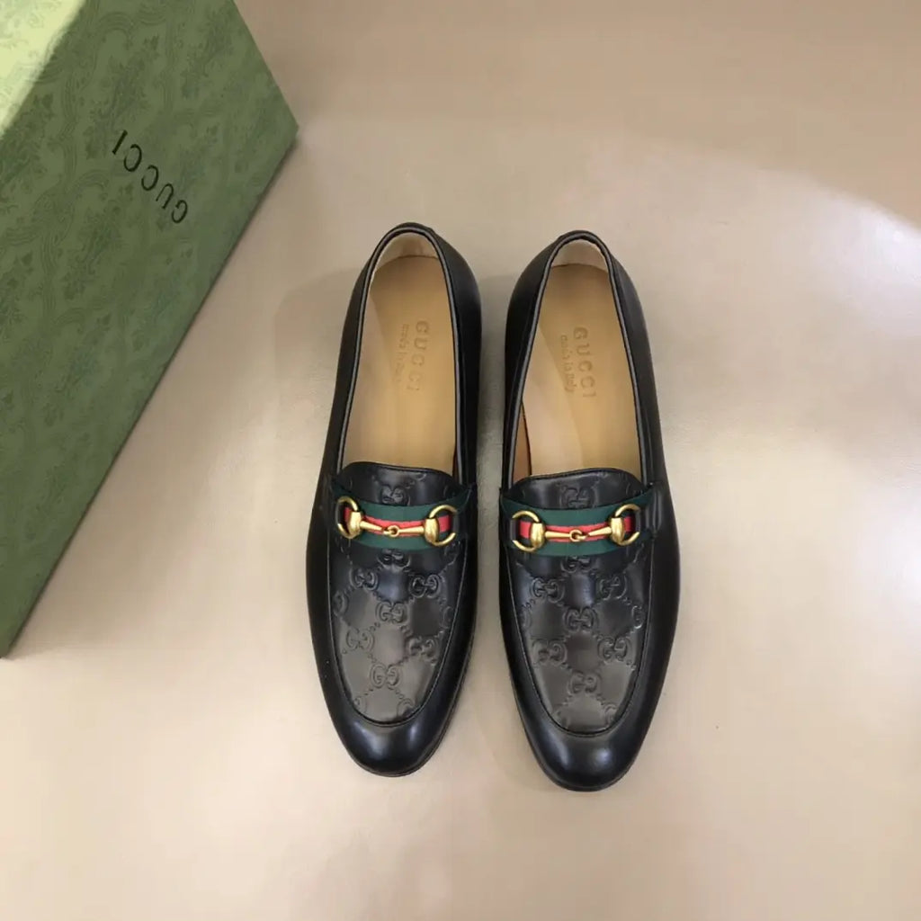 Gucci Horsebit Monogram Black Leather Loafers