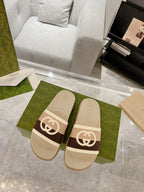 Gucci GG Beige Brown White Slides
