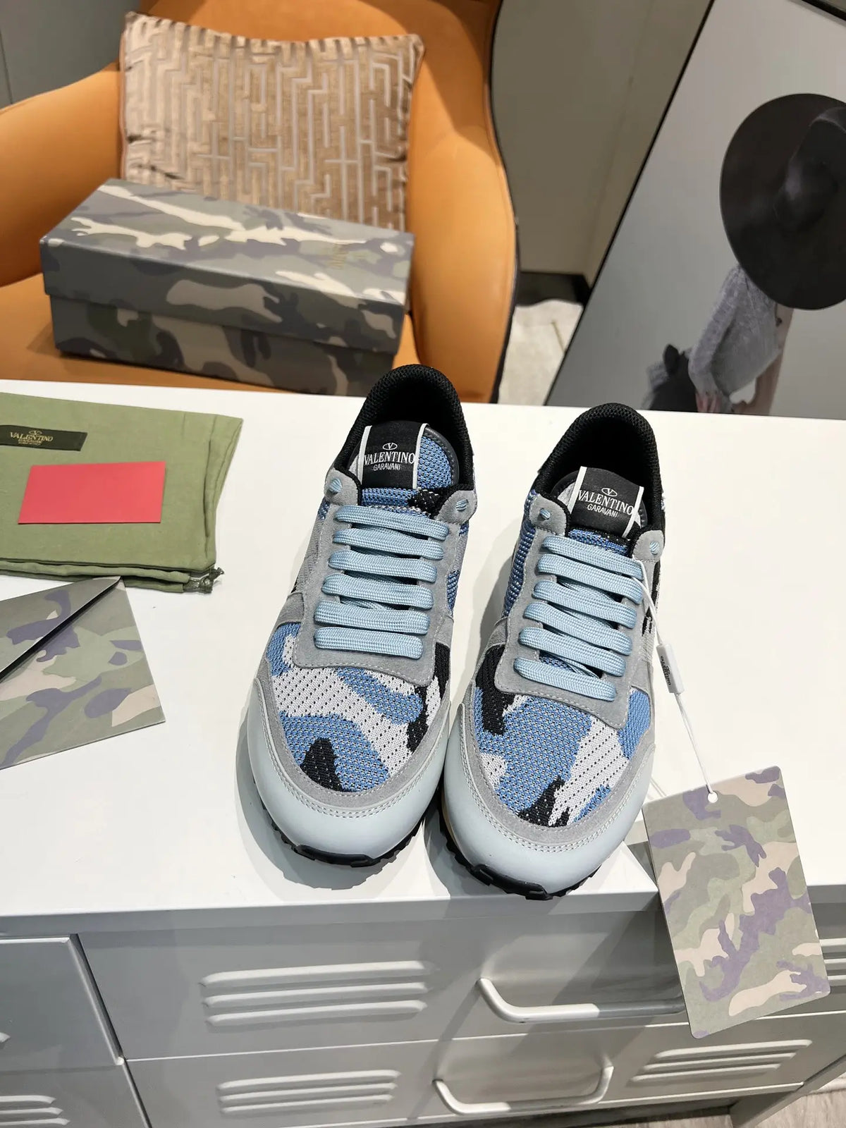Valentino Garavani Blue Gray Camo Sneakers