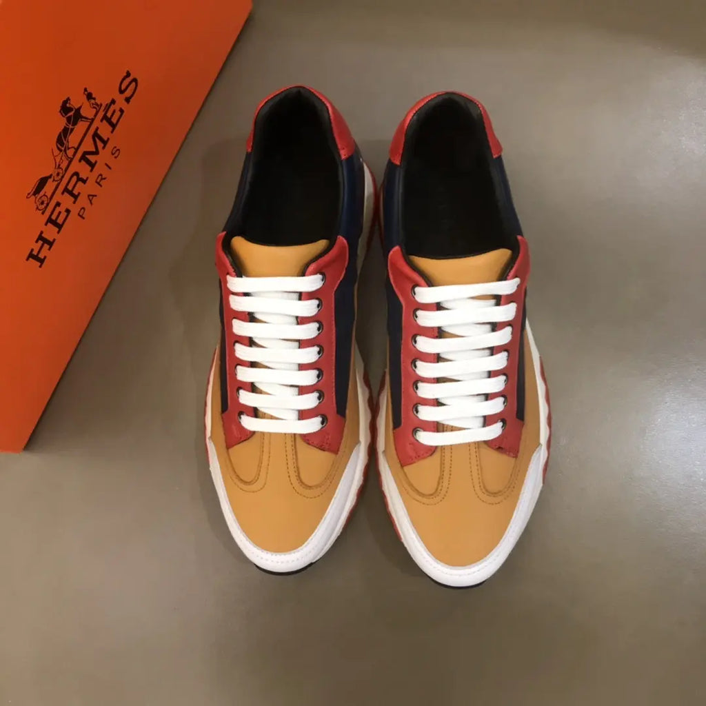 Hermes Tan Navy Red White Sneakers