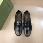Gucci Crocodile Skin Black Leather Loafers