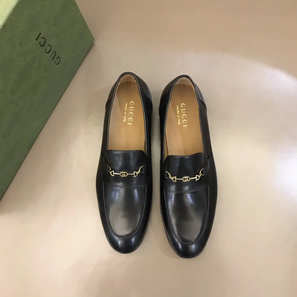 Gucci Horsebit Gold Chain Black Loafers