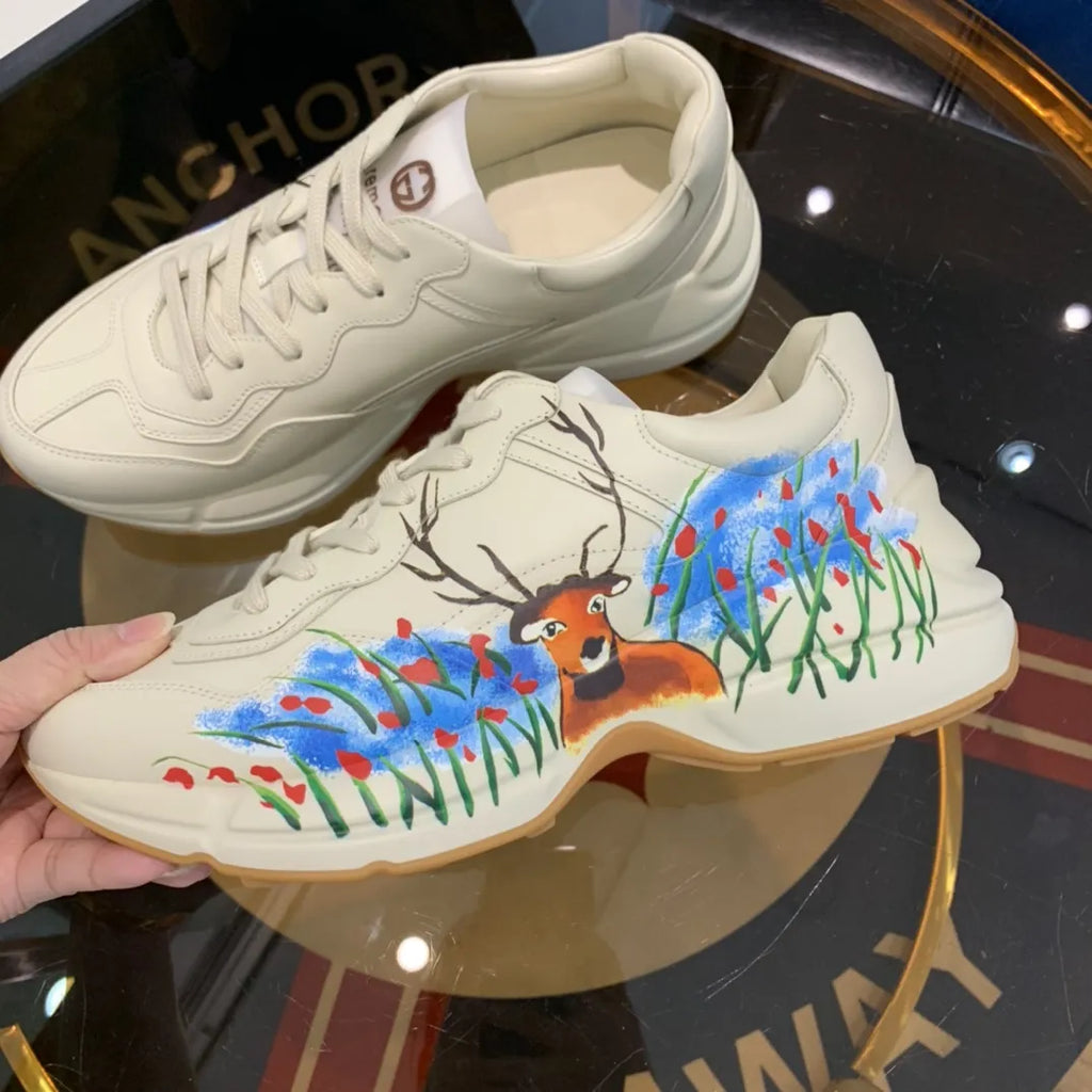 Deer Floral Blue Red White Sneakers