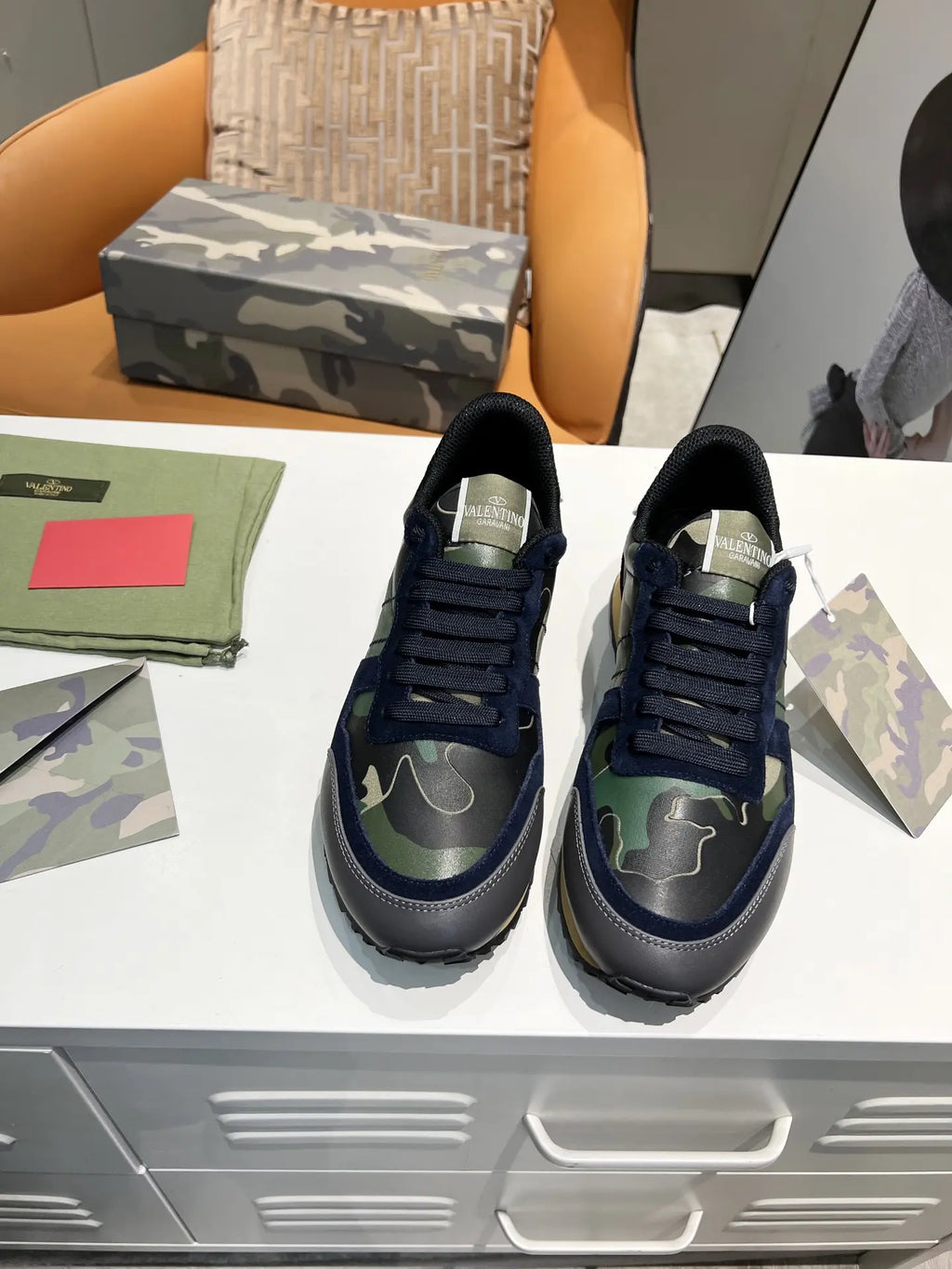 Valentino Garavani Camo Green Navy Burgundy Sneakers