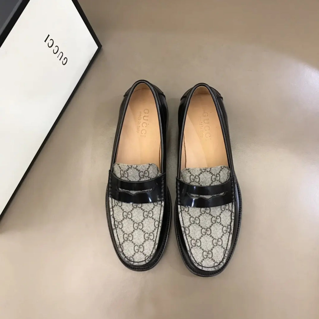 Gucci GG Black Patent Beige Loafers
