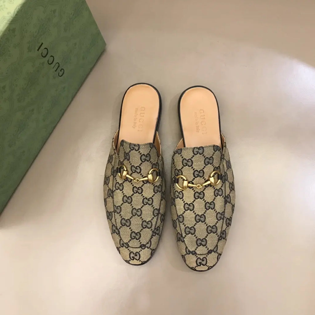 Gucci GG Supreme Beige Brown Mules
