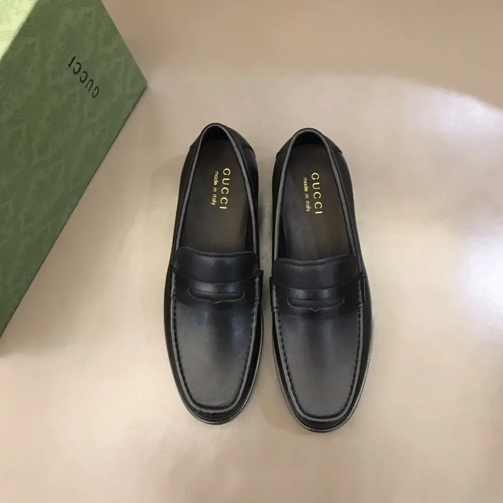 Gucci Black Leather Penny Loafers