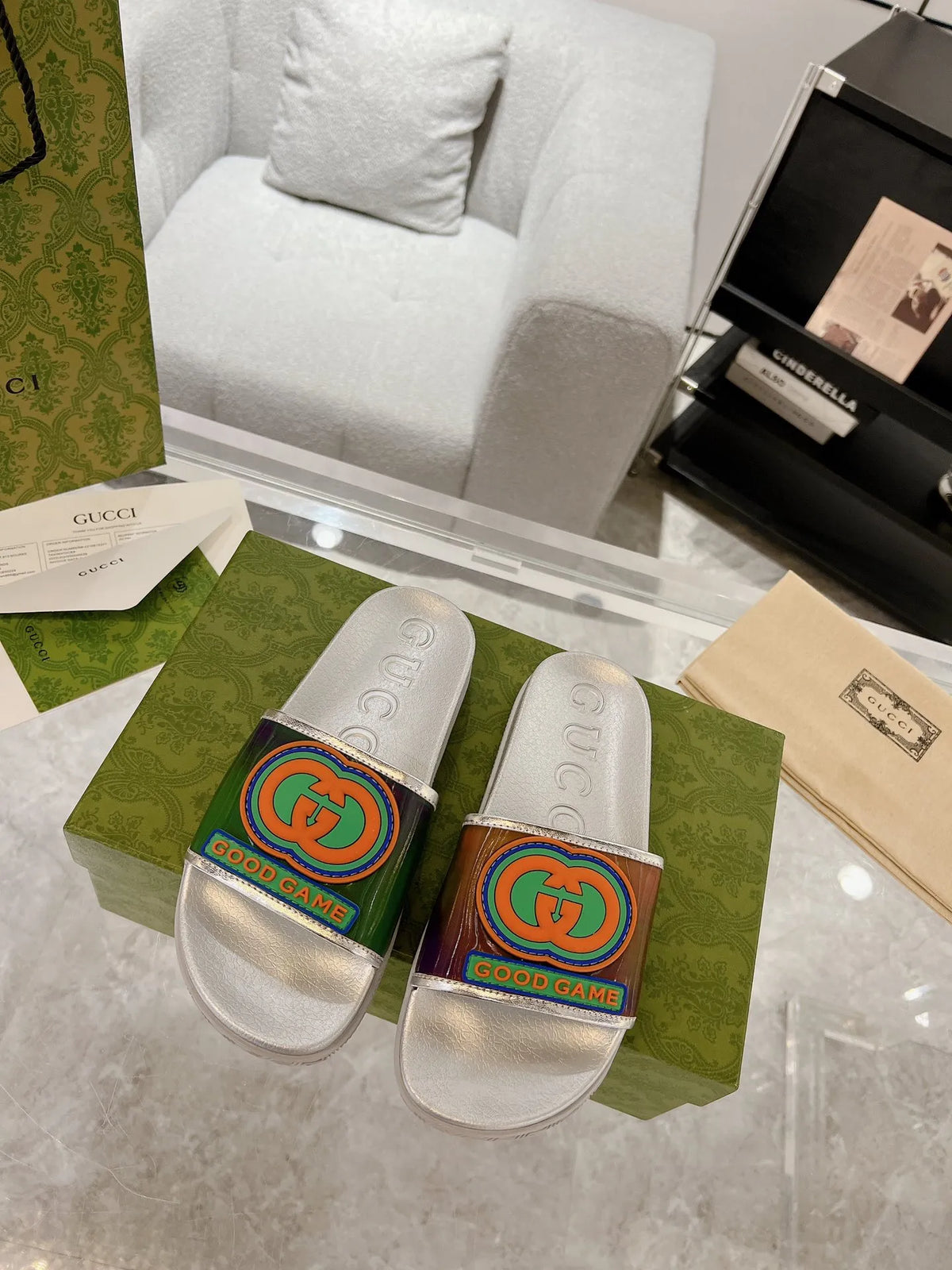 Gucci GG White Green Red Slides