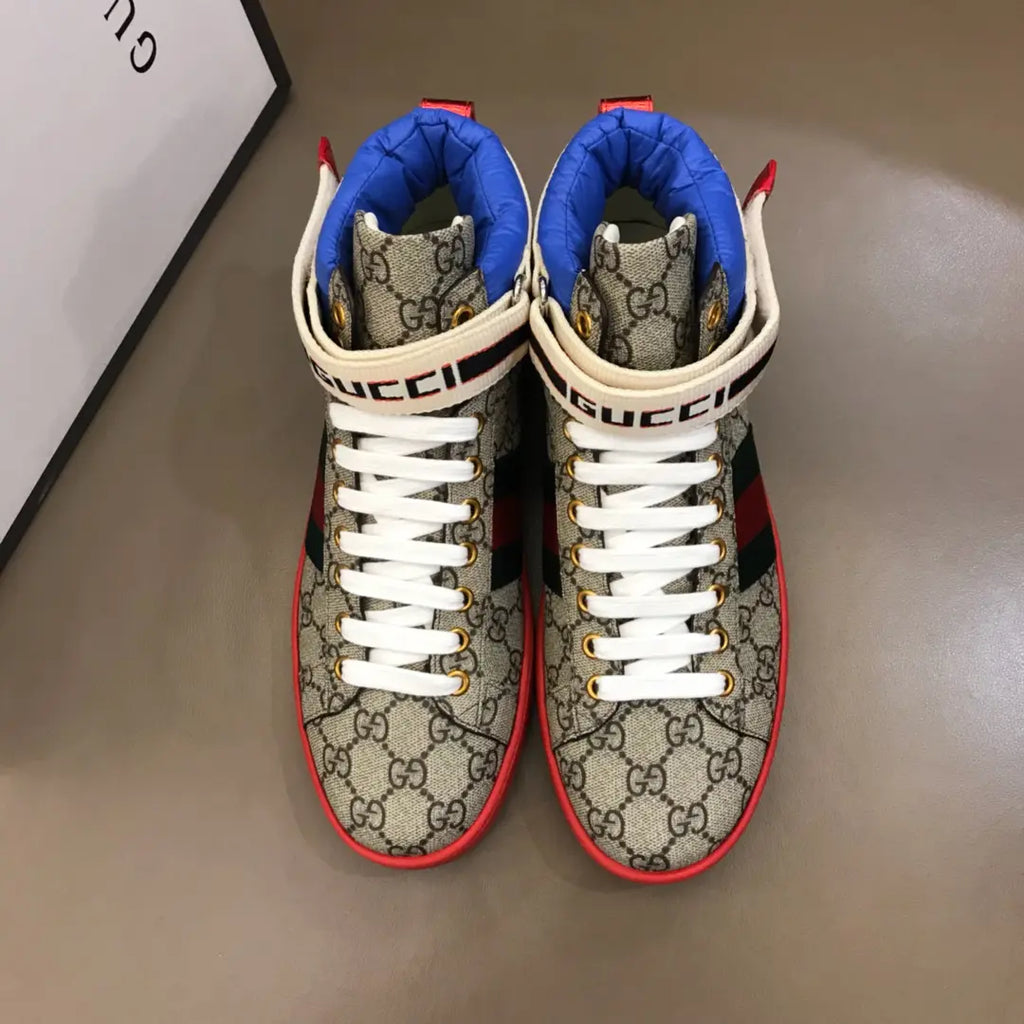 Gucci GG High Beige Red Blue Sneakers