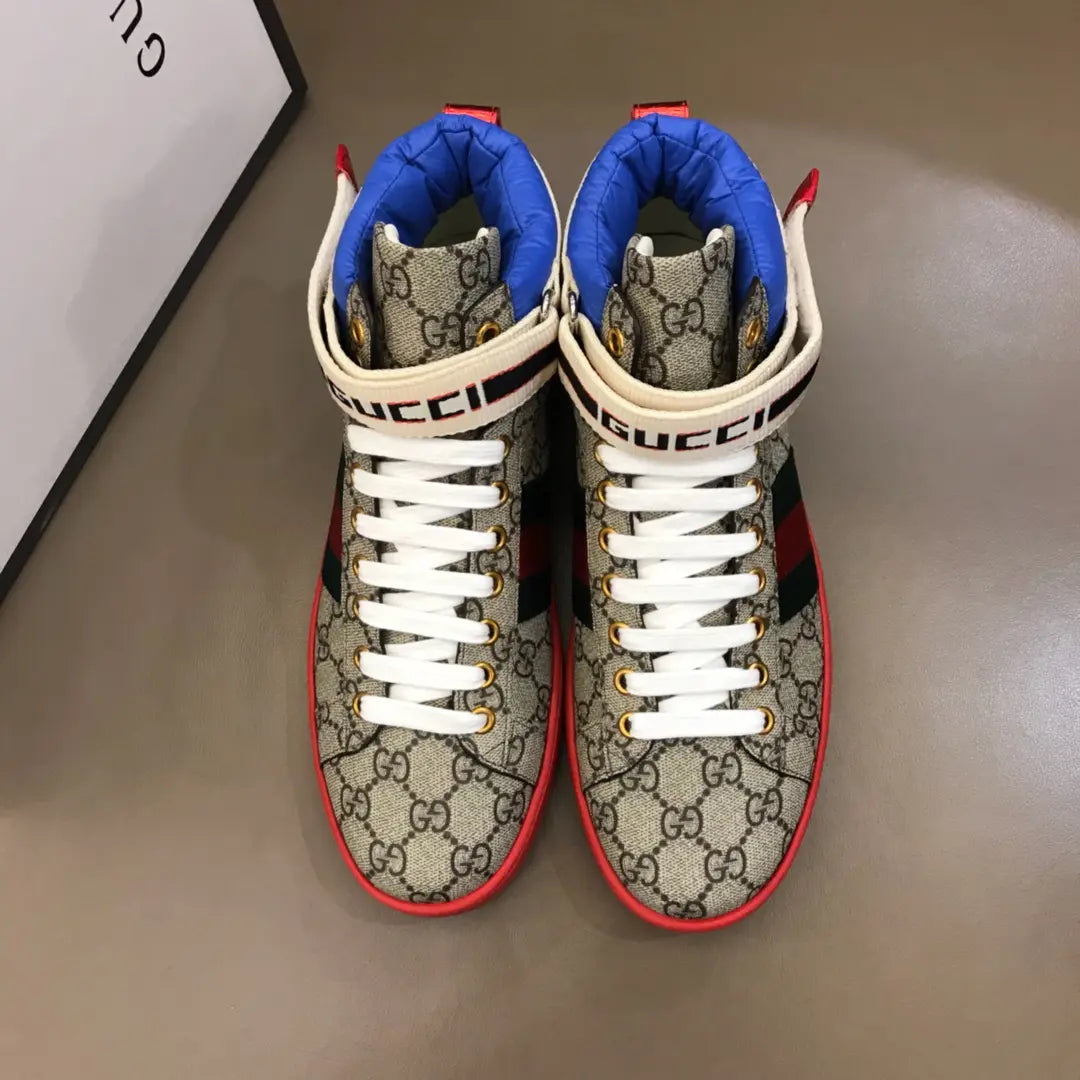 Gucci GG High Beige Red Blue Sneakers
