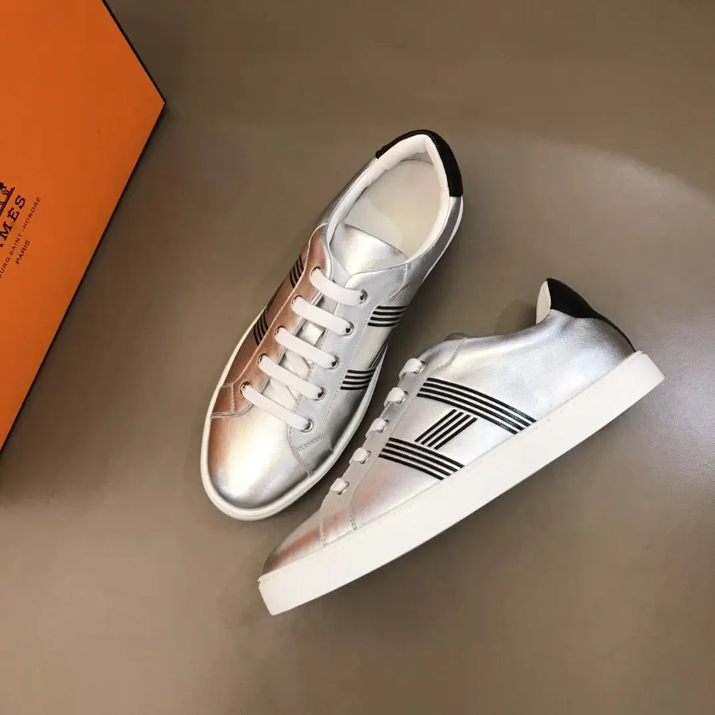 Hermes Silver Black Low Top Sneakers