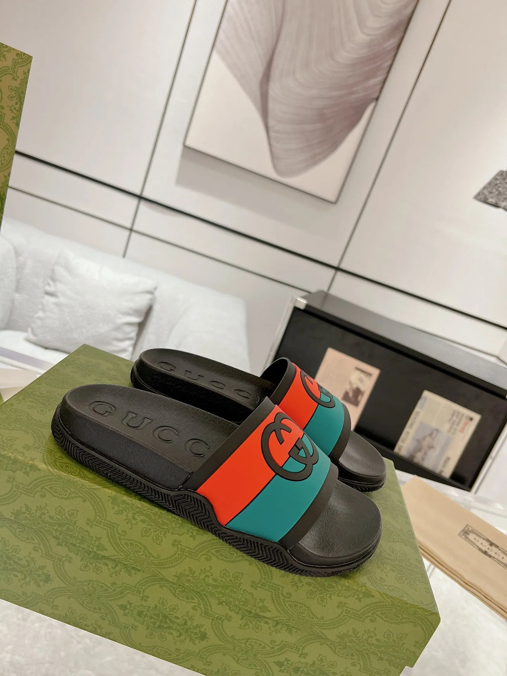 Gucci GG Black Green Red Slides