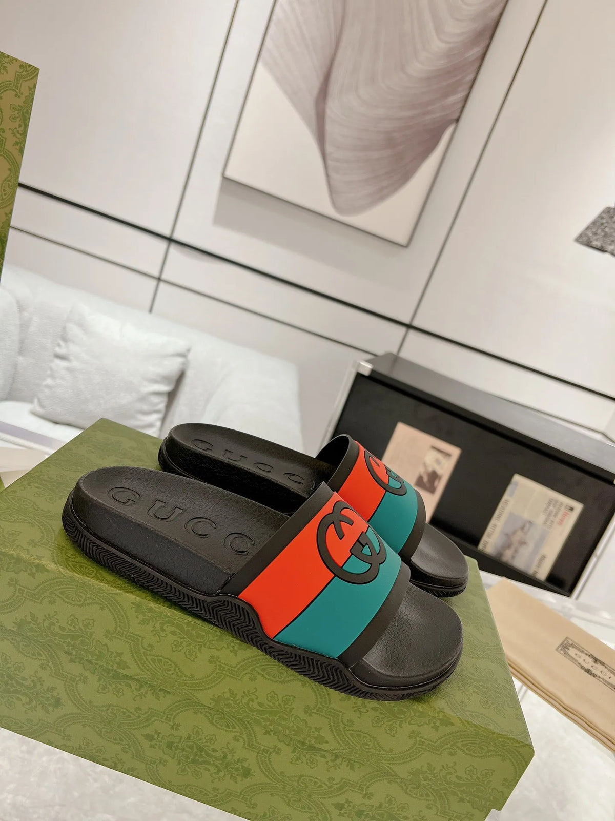Gucci GG Black Green Red Slides