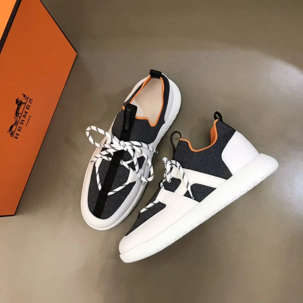 Hermes Paris Black White Orange Sneakers