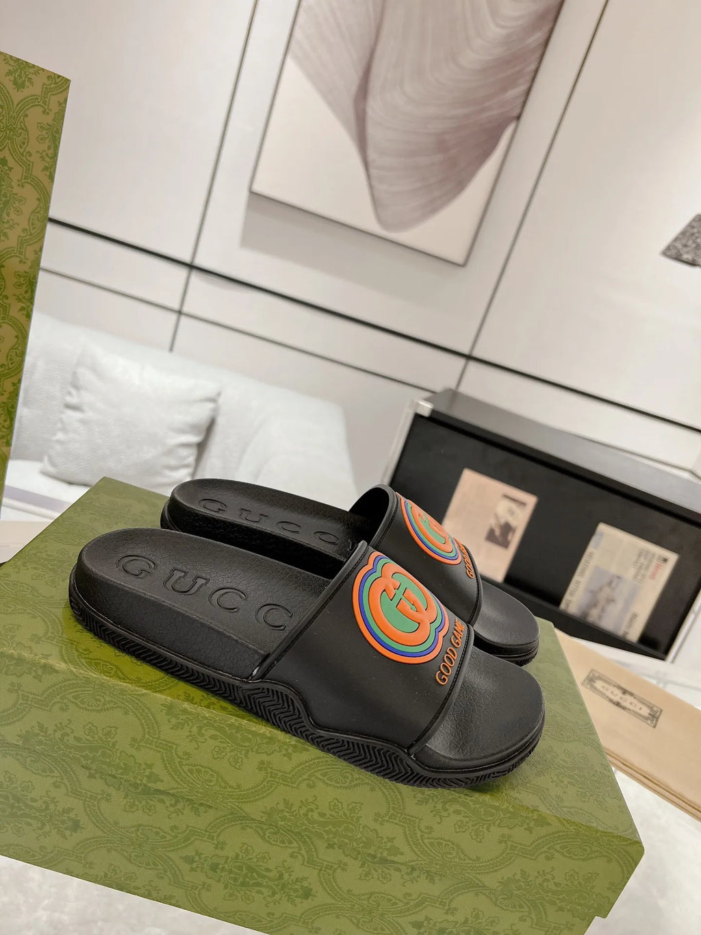 Gucci GG Black Logo Slides