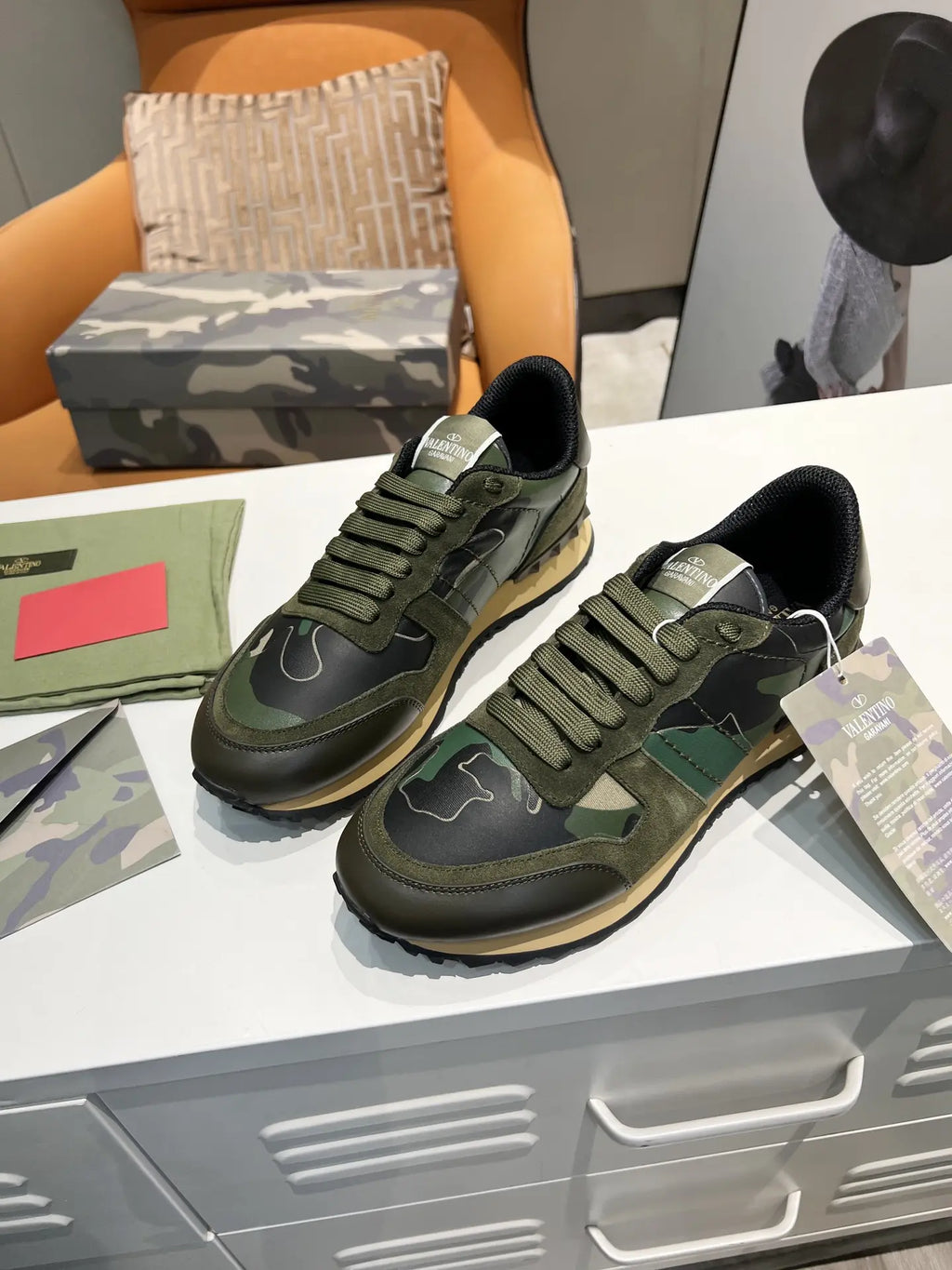 Valentino Rockrunner Green Black Camo Sneakers