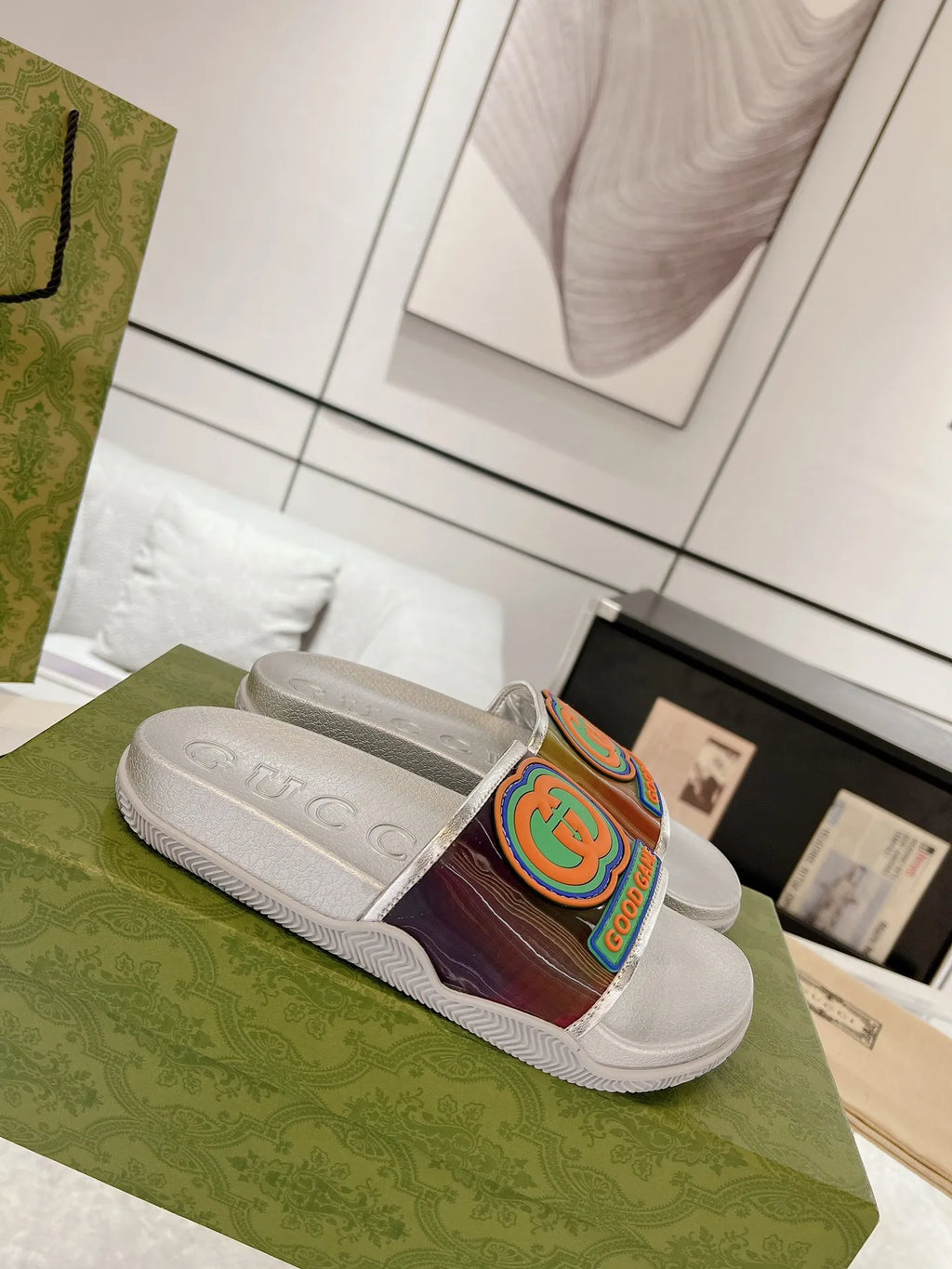 Gucci GG White Green Red Slides