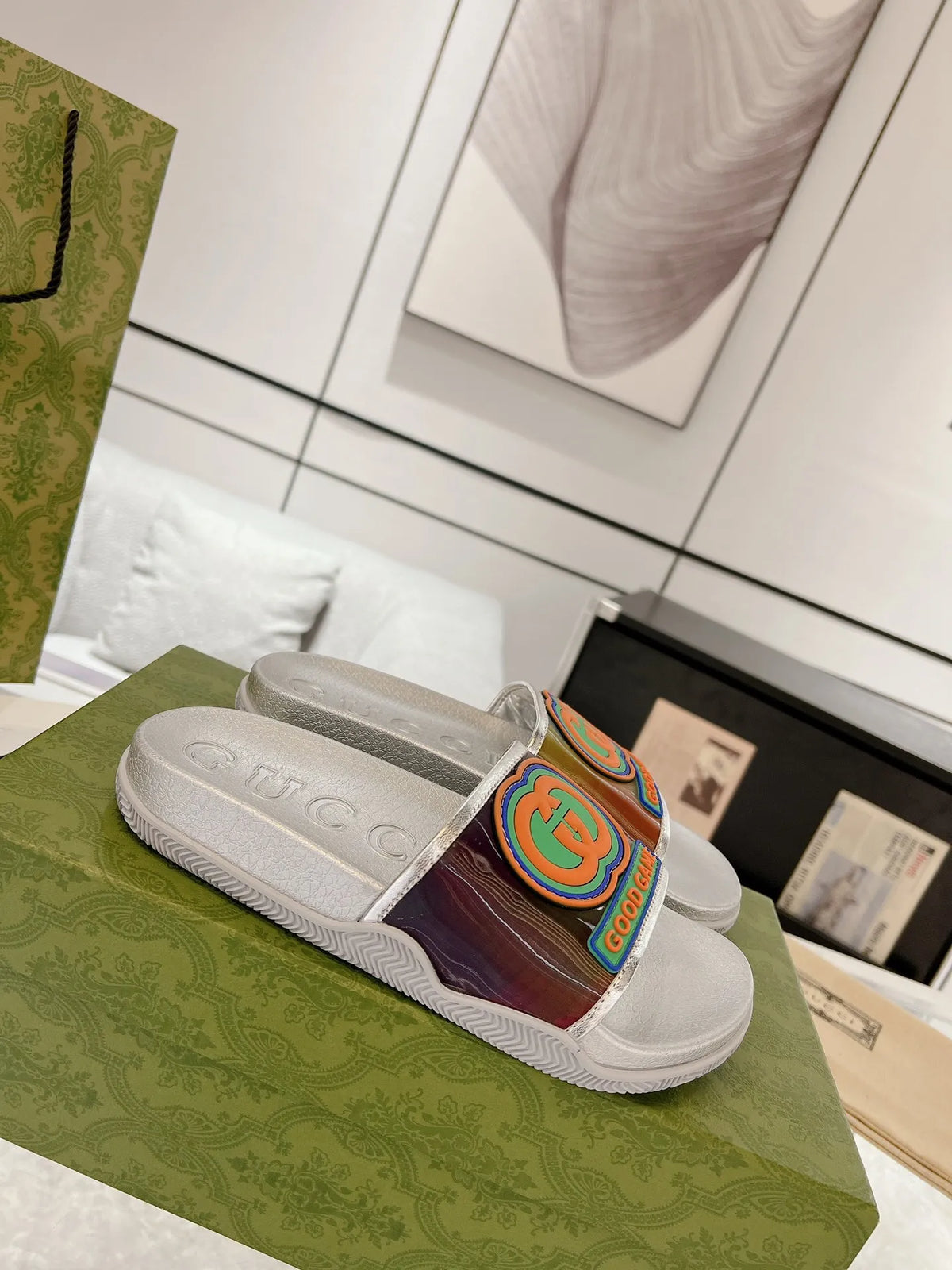 Gucci GG White Green Red Slides