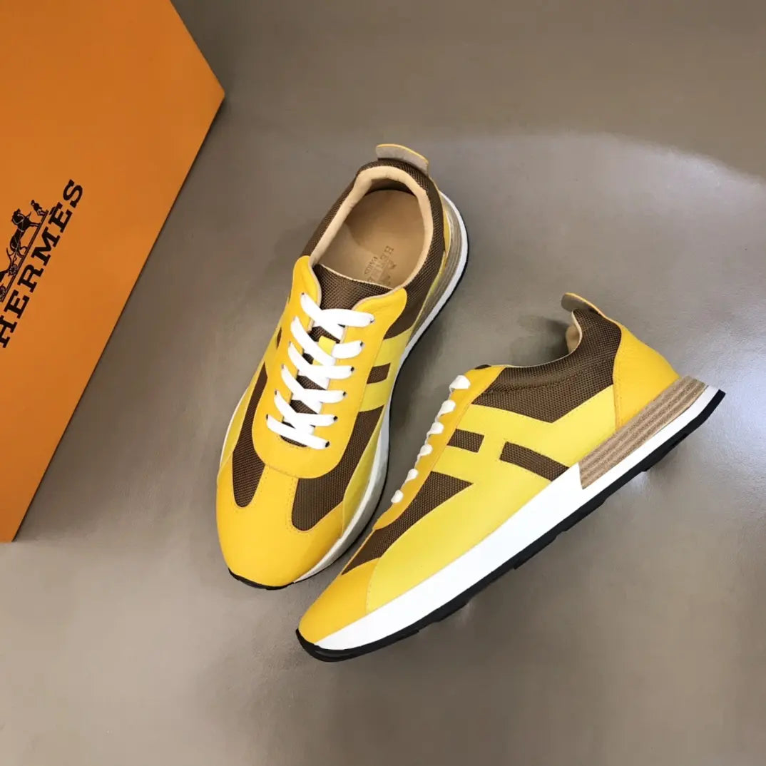 Hermes Yellow Brown Black White Sneakers