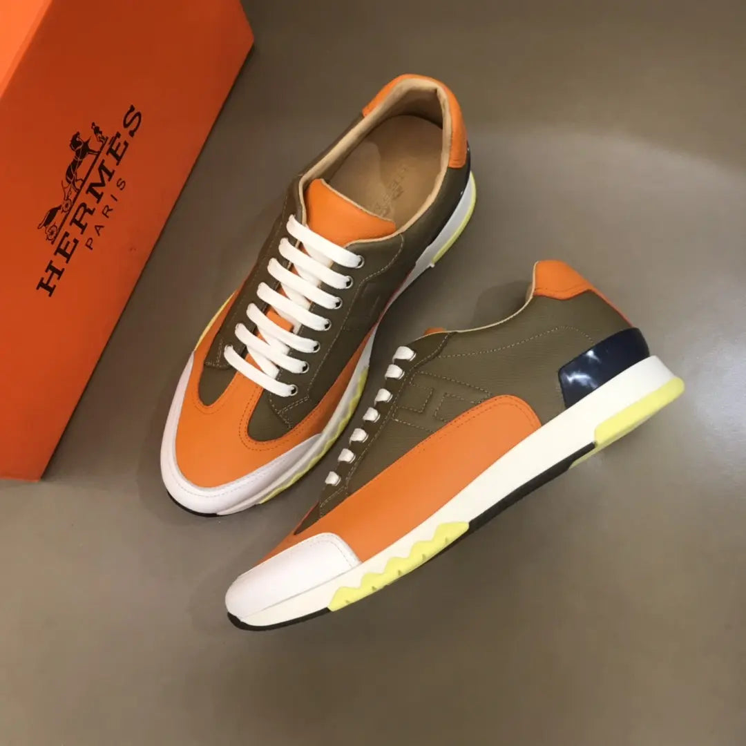 Hermes Olive Green Orange Blue White Sneakers