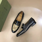 Gucci GG Chain Black Beige Loafers