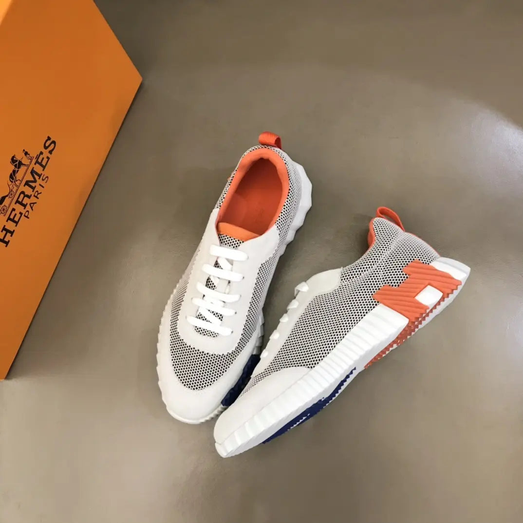 Hermes White Orange Blue Mesh Sneakers