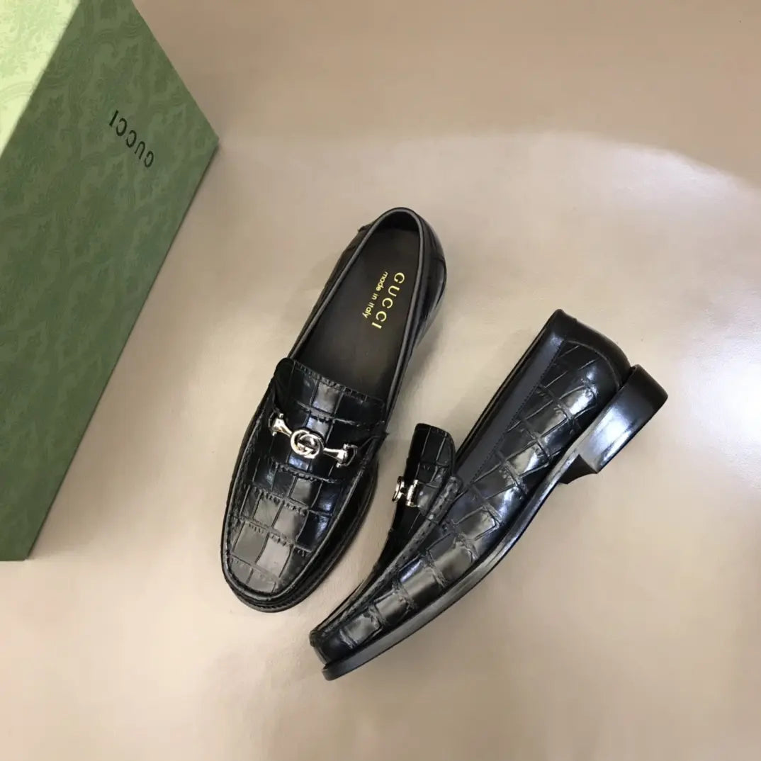 Gucci Horsebit Black Crocodile Leather Loafers