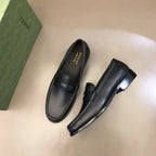 Gucci Black Leather Penny Loafers