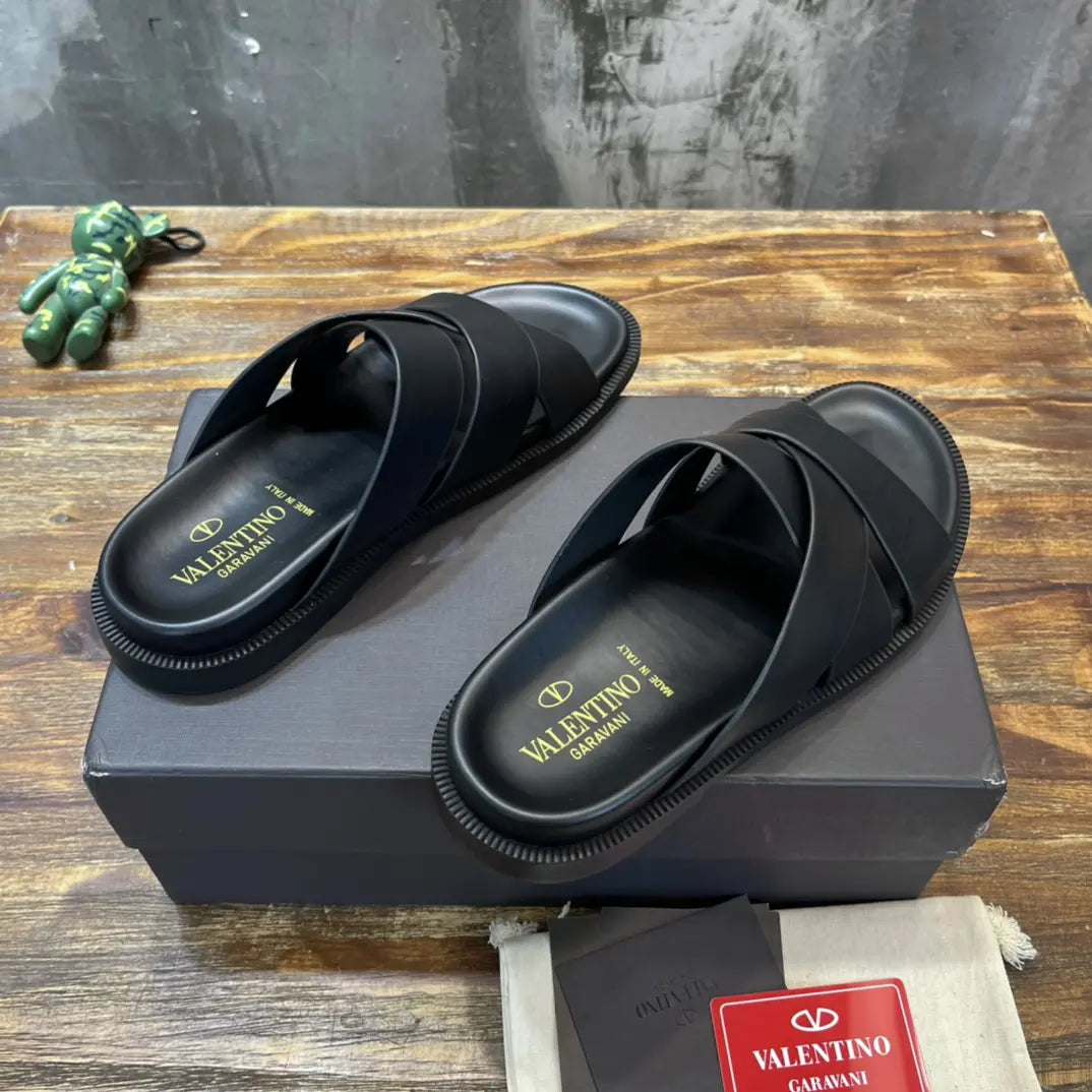 Valentino Garavani Black Cross Strap Sandals
