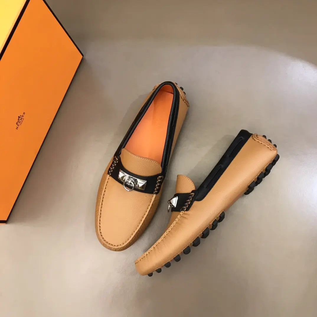 Hermès H Patent Beige Black Loafers